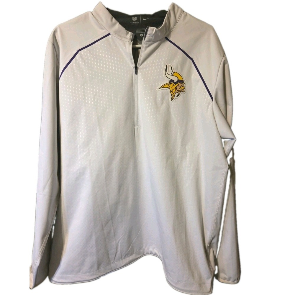 Nike NFL Onfield Minnesota Vikings Quarter Zip Pullover White Mens Large